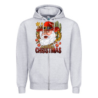 Heather Grey Cowboy Christmas Santa Zipper Hoodie - BundleAndBundleShop