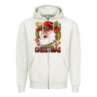 Oatmeal Heather Cowboy Christmas Santa Zipper Hoodie - BundleAndBundleShop