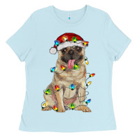 Baby Blue pug with christmas lights Ladies Tee - RanaPortraitStore