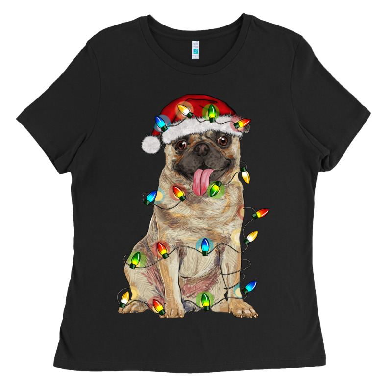 Pug With Christmas Lights Ladies Tee by RanaPortraitStore | Teevron
