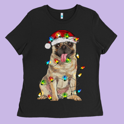 Pug With Christmas Lights Ladies Tee Designed By Ranaportraitstore