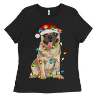 Black pug with christmas lights Ladies Tee - RanaPortraitStore