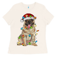 Bone pug with christmas lights Ladies Tee - RanaPortraitStore