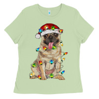 Matcha pug with christmas lights Ladies Tee - RanaPortraitStore