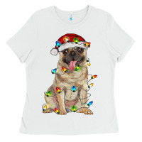 White pug with christmas lights Ladies Tee - RanaPortraitStore