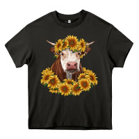 Asphalt hereford cow with sunflowers Heavy Core Tee - RanaPortraitStore