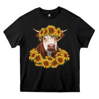 Black hereford cow with sunflowers Heavy Core Tee - RanaPortraitStore