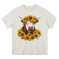 Cream hereford cow with sunflowers Heavy Core Tee - RanaPortraitStore