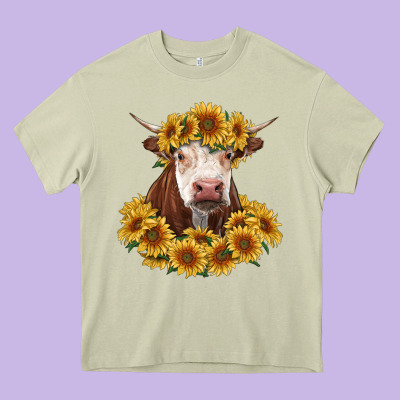 Hereford Cow With Sunflowers Heavy Core Tee Designed By Ranaportraitstore