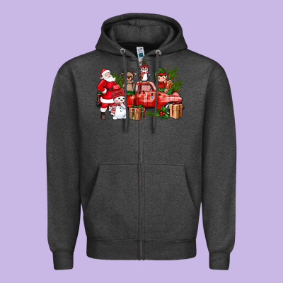 Santa Snowman Reindeer Penguin Elf Christmas Truck Zipper Hoodie Designed By Bundleandbundleshop