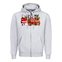 Heather Grey Santa Snowman Reindeer Penguin Elf Christmas Truck Zipper Hoodie - BundleAndBundleShop