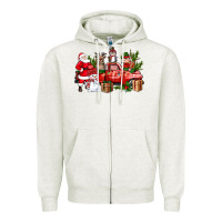 Oatmeal Heather Santa Snowman Reindeer Penguin Elf Christmas Truck Zipper Hoodie - BundleAndBundleShop