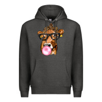 Charcoal Heather Cow Lick with Leopard Bandana Premium Hoodie - texasbilliewilder