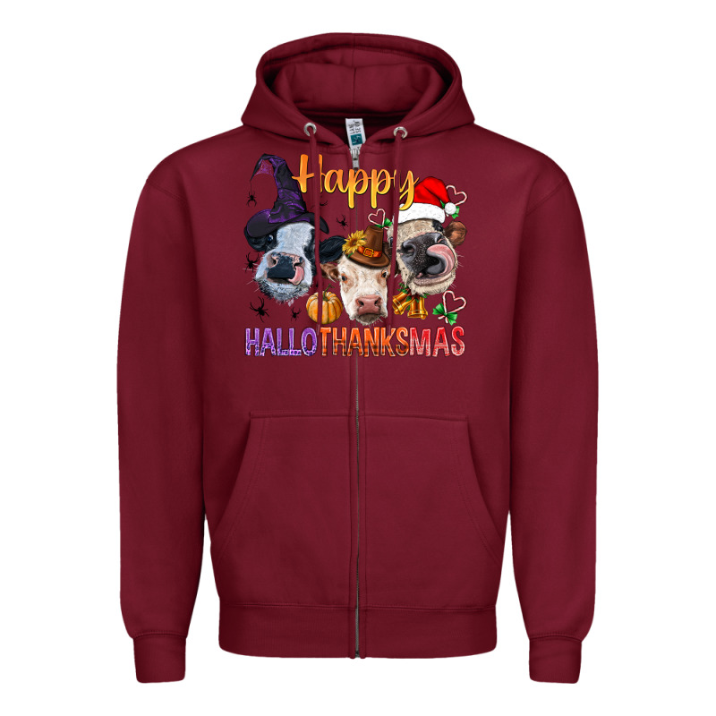 Happy Hallothanksmas Cows Zipper Hoodie by BundleAndBundleShop | Teevron