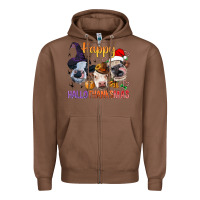Chestnut Happy Hallothanksmas Cows Zipper Hoodie - BundleAndBundleShop