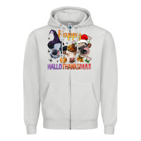 Dove Grey Happy Hallothanksmas Cows Zipper Hoodie - BundleAndBundleShop