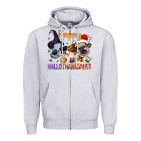 Heather Grey Happy Hallothanksmas Cows Zipper Hoodie - BundleAndBundleShop