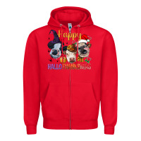 Red Happy Hallothanksmas Cows Zipper Hoodie - BundleAndBundleShop