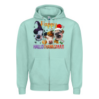 Seafoam Happy Hallothanksmas Cows Zipper Hoodie - BundleAndBundleShop
