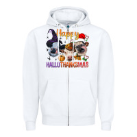 White Happy Hallothanksmas Cows Zipper Hoodie - BundleAndBundleShop