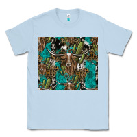 Dusty Blue Longhorn Pattern Classic Tee - CowhideDigitalArt