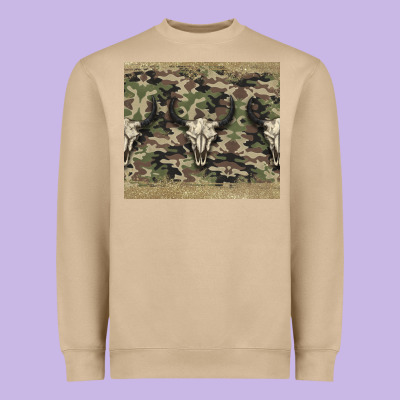 Camouflage Bull Skull Heavyweight Sweatshirt Designed By Jasminsmagicworld