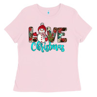 Bubblegum Pink love christmas snowman Ladies Tee - JahusDesignShop