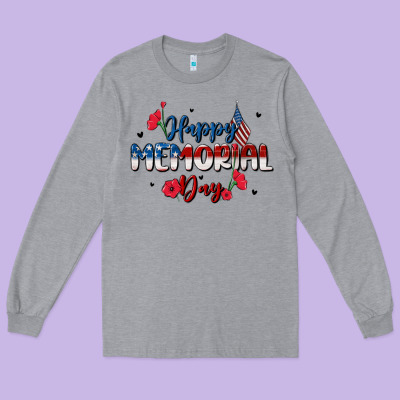 Happy Memorial Day Long Sleeve Tee Designed By Maliassmallbusiness