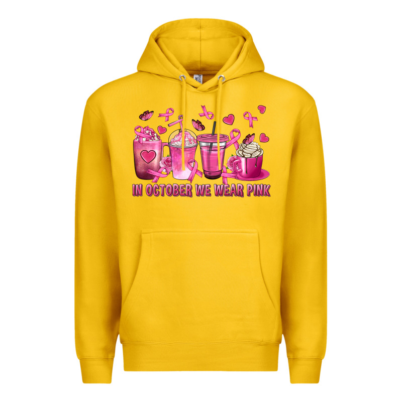 In October We Wear Pink With Breast Cancer Coffee Premium Hoodie by texasbilliewilder | Teevron