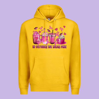 In October We Wear Pink With Breast Cancer Coffee Premium Hoodie Designed By Texasbilliewilder