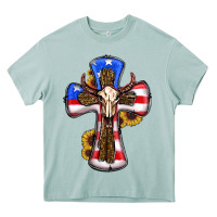 Arona american flag cross cow skull sunflowers Heavy Core Tee - RanaPortraitStore