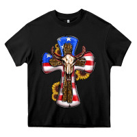 Black american flag cross cow skull sunflowers Heavy Core Tee - RanaPortraitStore
