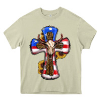Mossy american flag cross cow skull sunflowers Heavy Core Tee - RanaPortraitStore