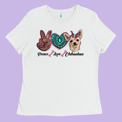 Peace Love Chihuahua Ladies Tee Designed By Ranaportraitstore