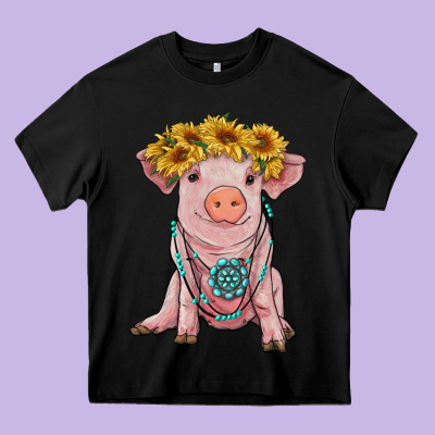 Sunflower Pig With Gemstone Heavy Core Tee Designed By Ranaportraitstore