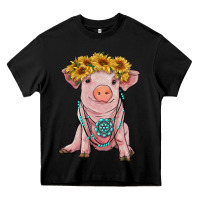 Black sunflower pig with gemstone Heavy Core Tee - RanaPortraitStore