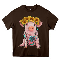 Chocolate Brown sunflower pig with gemstone Heavy Core Tee - RanaPortraitStore