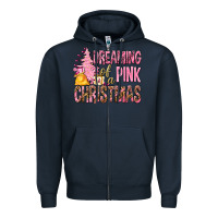 Navy Dreaming Of A Pink Christmas Zipper Hoodie - BundleAndBundleShop
