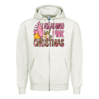 Oatmeal Heather Dreaming Of A Pink Christmas Zipper Hoodie - BundleAndBundleShop