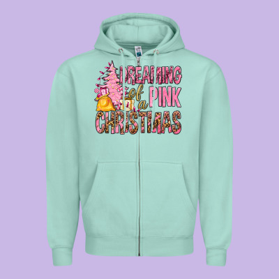 Dreaming Of A Pink Christmas Zipper Hoodie Designed By Bundleandbundleshop