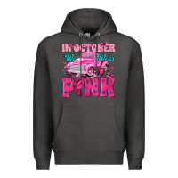 Charcoal Heather In October We Wear Pink Truck Premium Hoodie - texasbilliewilder