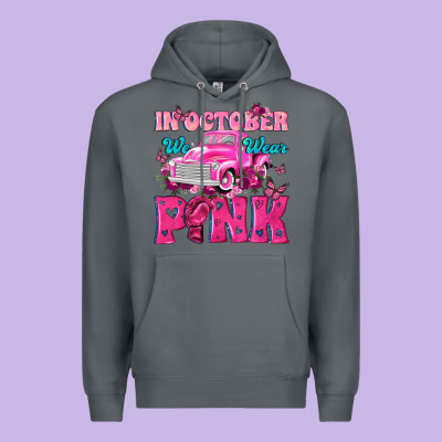 In October We Wear Pink Truck Premium Hoodie Designed By Texasbilliewilder