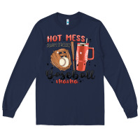 Navy hot mess always stressed baseball mama stanley cup Long Sleeve Tee - MaliasSmallBusiness