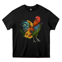 Black rooster with sunflowers Heavy Core Tee - RanaPortraitStore