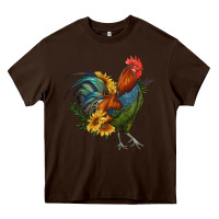 Chocolate Brown rooster with sunflowers Heavy Core Tee - RanaPortraitStore