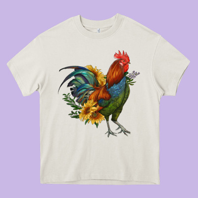 Rooster With Sunflowers Heavy Core Tee Designed By Ranaportraitstore