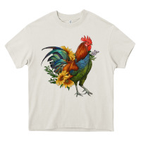Cream rooster with sunflowers Heavy Core Tee - RanaPortraitStore