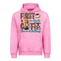 Fuchsia Pink first we drink coffee then we do the things Urban Hoodie - OliviaCreatesArt