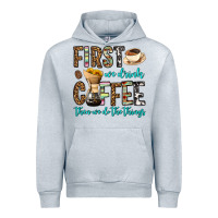Heather Grey first we drink coffee then we do the things Urban Hoodie - OliviaCreatesArt