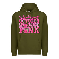 Army Green In October We Wear Pink with Gnome Premium Hoodie - texasbilliewilder